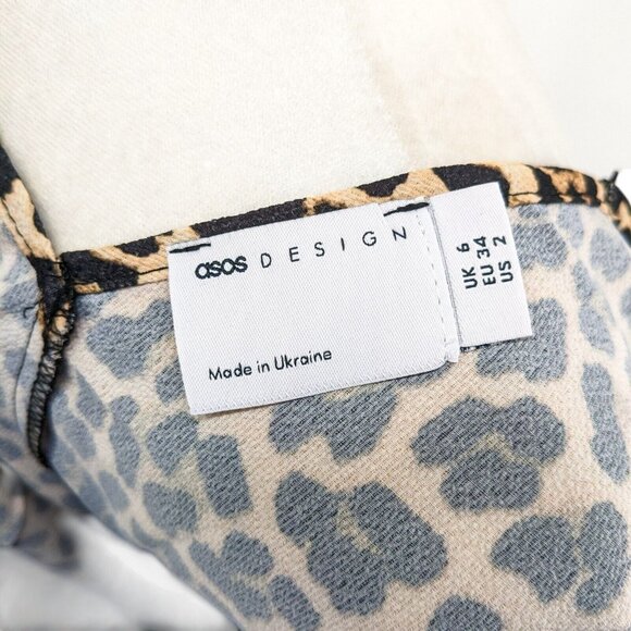 ASOS Design Lace Trim Midi Slip Dress Animal Leopard Print Size 2 - Picture 8 of 9